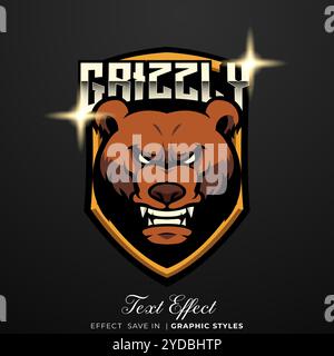 grizzly bear E-sport mascot logo design Stock Vector