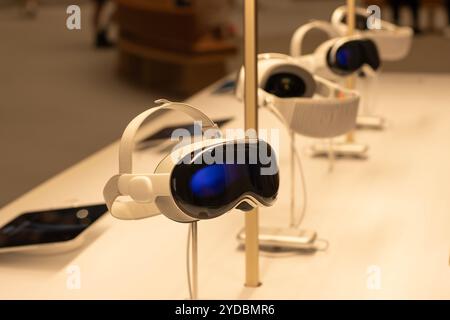 Apple Vision Pro headsets are displayed in Apple Jing'an, Apple's newest store in Shanghai, China, on Saturday, August 3, 2024. Stock Photo