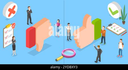 3D Isometric Flat  Conceptual Illustration of Pros and Cons, Compare andCcontrast Between Aarguments. 3D Isometric Flat  Concept Stock Photo