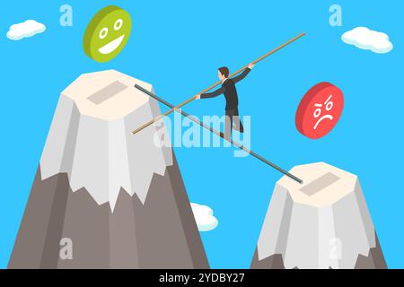 3D Isometric Flat  Conceptual Illustration of Emotional Balance, Mental Health, Control Feelings. 3D Isometric Flat  Conceptual Stock Photo