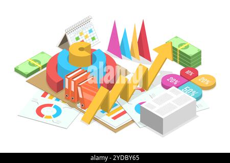 3D Isometric Flat  Conceptual Illustration of Financial Investment Solutions, Asset Management and Administration. 3D Isometric Stock Photo