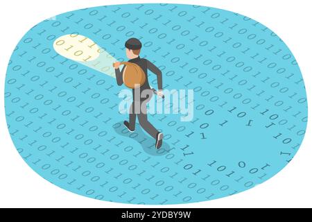 3d Flat Isometric  Concept of Data Breach, Confidential Data Stealing, Cyber Attack. 3d Flat Isometric  Concept of Data Breach, Stock Photo