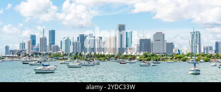 Miami skyline with yachts, boats and skyscrapers Stock Photo