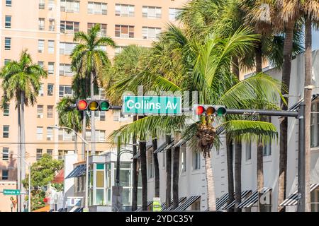 Street sign of famous Collins Avenue, Miami, Florida, USA Stock Photo