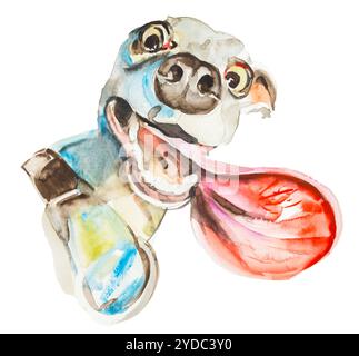 Ridiculous puppy. Watercolor hand drawn illustration isolated Stock Photo