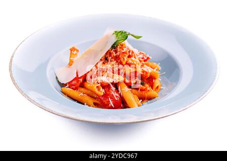 Italian style pasta with tomato sauce and parmesan Stock Photo