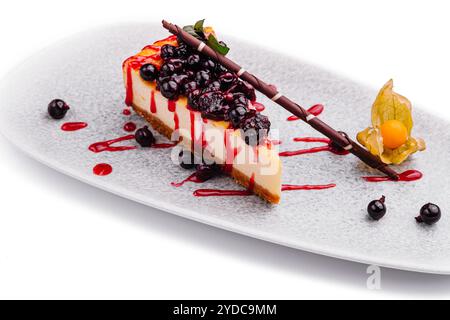 Classic New York style cheesecake with currant jam Stock Photo