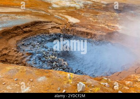 Hot Mud Pot in the Geothermal Area Hverir, Iceland Stock Photo