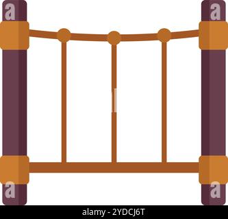 Rope bridge connecting two wooden towers covered with snow, element of ...