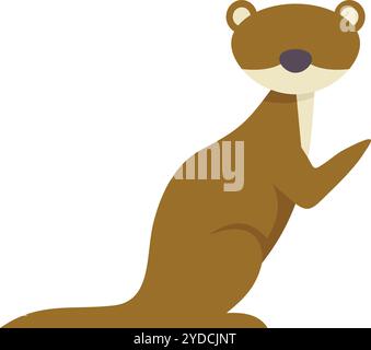 Cartoon river otter is waving its paw, sitting up on a white background Stock Vector