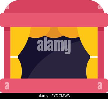 Pink theater stage with yellow curtains opening on a dark background representing the entertainment industry Stock Vector