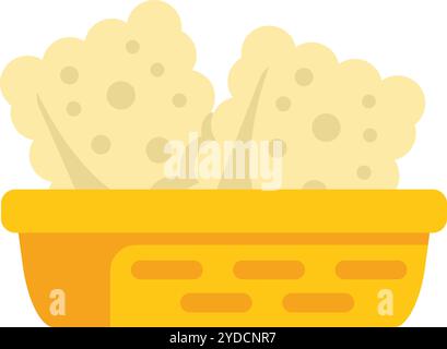Yellow plastic basket holding two cleaning sponges, a cleaning supplies icon in flat style Stock Vector