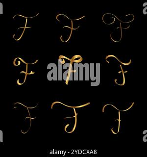 Gold L Letter Initial Cursive Victorian Hand Written Calligraphic ...