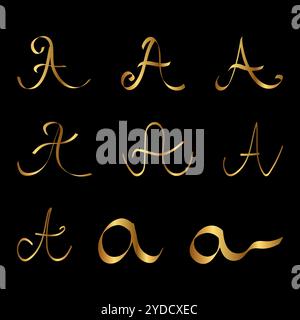 Gold J Letter Initial Cursive Hand Written Calligraphic Alphabet Set ...