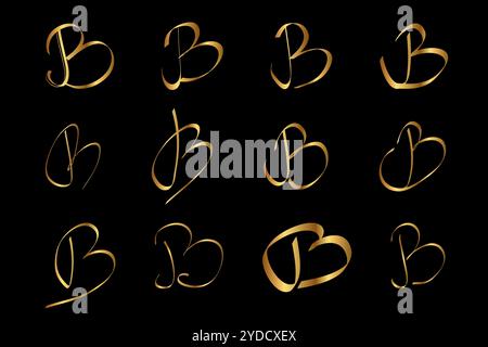 Gold C Letter Alphabet Initial Cursive Hand Written Set for Logo Brand ...