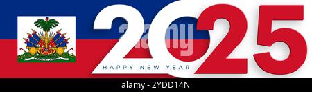 Happy New Year 2025, festive pattern with Haiti flag concept on color background Stock Vector