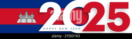 Happy New Year 2025, festive pattern with cambodia flag concept on color background Stock Vector