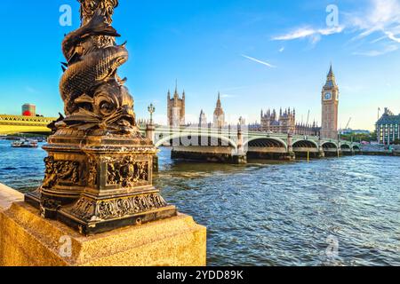 Palace of Westminster and Big Ben view from Thames river Stock Photo