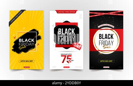 Set of Black Friday Sale Flyer, banner, or Poster Designs, Trendy black Friday sale cover design for advertising, promotion, newsletter, store, or web Stock Vector