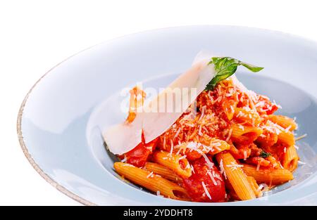 Italian style pasta with tomato sauce and parmesan Stock Photo