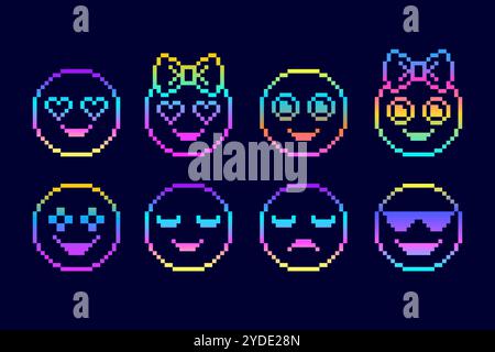 Set of emoticons in pixel art style  Stock Vector