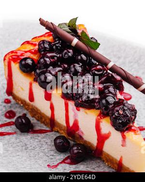 Classic New York style cheesecake with currant jam Stock Photo