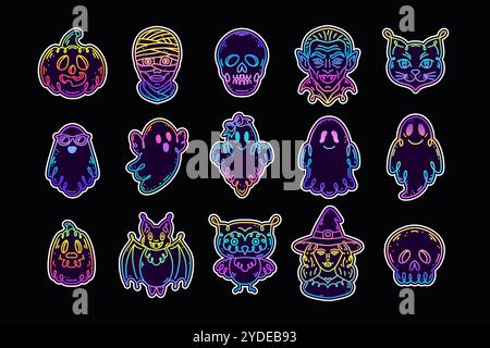 Set of stickers in doodle style on the theme of the Halloween holiday.  Stock Vector