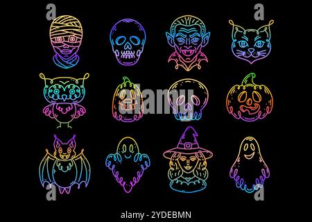 Set of icons in doodle style on the theme of the Halloween holiday.  Stock Vector