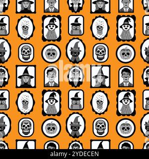 Seamless pattern with cute characters in simple style.  Stock Vector