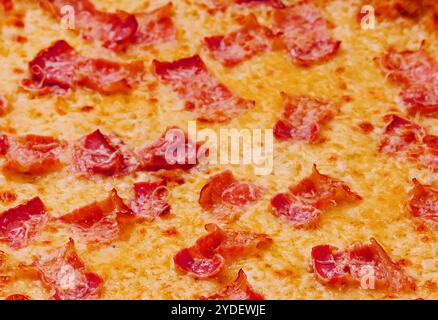 Pizza with bacon and cheese close up Stock Photo