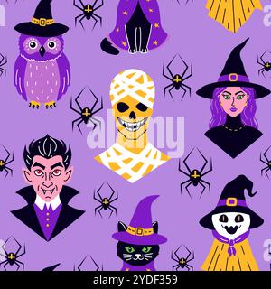 Seamless pattern with cute characters in simple style. Stock Vector