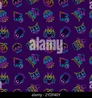 Seamless pattern with characters in doodle style on the theme of the Halloween holiday.  Stock Vector