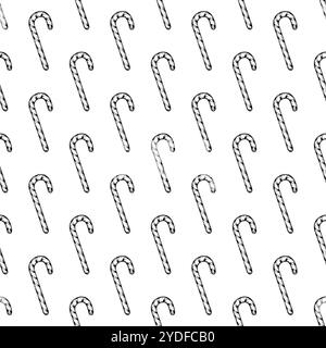 Seamless vector hand drawn ink pattern of lollipops and candy canes. Festive sweets background for Christmas designs, prints for confectioners Stock Vector