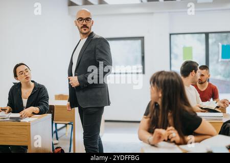 High school students attentively participating in classroom discussion Stock Photo