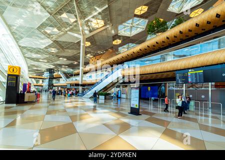 Inside the triangular terminal building. View of Heydar Aliyev ...