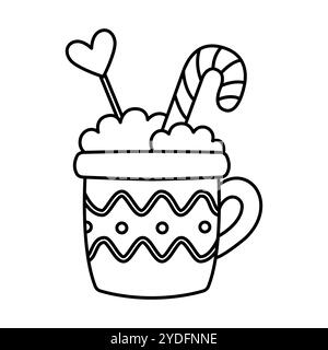 Cute cup with lollipops. Coloring page. Christmas vector illustration. Stock Vector