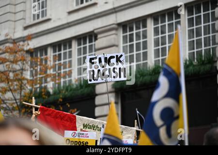 LONDON, UK. 25th Oct, 2024. Thousands came out to protest against Tommy Robinson's Islamophobia and Farage's anti-immigrant protests, and march to stop the Far-right in London, UK. (Photo by 李世惠/See Li/Picture Capital) Credit: See Li/Picture Capital/Alamy Live News Stock Photo