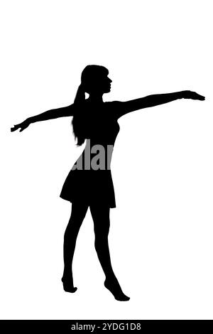 Silhouette of a standing woman with outstretched arms - black and white ...