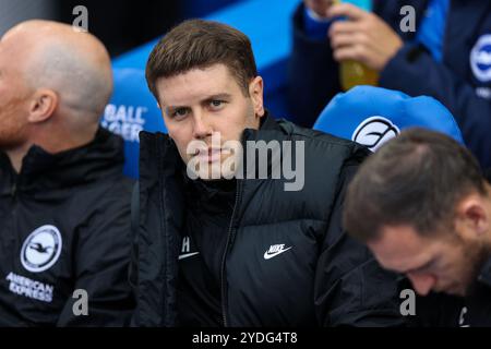 Brighton and Hove Albion manager Fabian Hürzeler during the Brighton & Hove Albion FC v Wolverhampton Wanderers FC English Premier League match at the American Express Stadium, Brighton & Hove, United Kingdom on 26 October 2024 Credit: Every Second Media/Alamy Live News Stock Photo