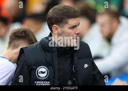 Brighton and Hove Albion manager Fabian Hürzeler during the Brighton & Hove Albion FC v Wolverhampton Wanderers FC English Premier League match at the American Express Stadium, Brighton & Hove, United Kingdom on 26 October 2024 Credit: Every Second Media/Alamy Live News Stock Photo