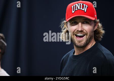 Las Vegas, NV, USA. 25th Oct, 2024. Las Vegas Raiders punter AJ Cole on the field prior to the start of the college football game featuring the Boise State Broncos and the UNLV Rebels at Allegiant Stadium in Las Vegas, NV. Christopher Trim/CSM/Alamy Live News Stock Photo