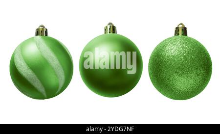 Green baubles for Christmas tree decoration on white background with clipping path Stock Photo