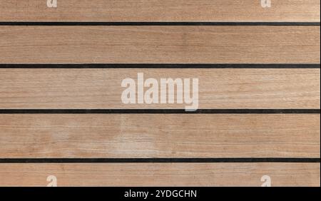 Teak Boat Deck Flooring Texture Background. Hardwood with Black Lines. Stock Photo