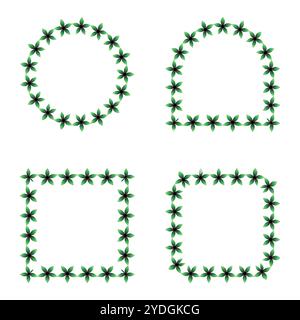 Set of floral frames with green leaves. Vector illustration for your design Stock Vector