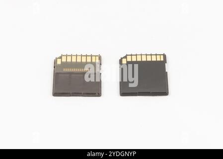 Black unbranded memory SD cards, isolated on white background Stock Photo