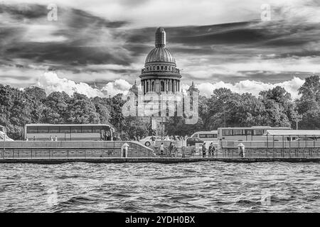 ST. PETERSBURG, RUSSIA - AUGUST 27: Dome of Saint Isaac's Cathedral as seen from the Neva River in St. Petersburg, Russia on August 27, 2016 Stock Photo