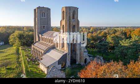 Aerial view of Wymondham Abbey in Norfolk Stock Photo