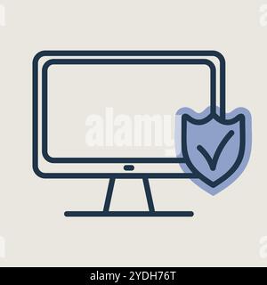 Monitor with shield and check mark vector icon. Security sign. Graph symbol for your web site design, logo, app, UI Stock Vector