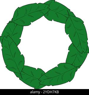Background with stylized graphic palm leaves. Round circle vector frame template for the text. Image of tropical foliage and plants. Stock Vector