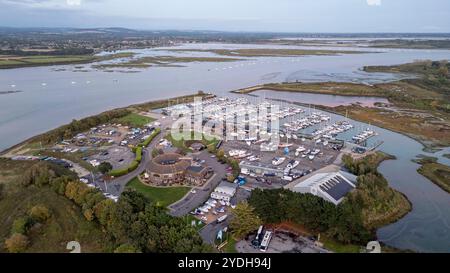 Aerial view showing Northney Marina on Hayling Island in Hampshire Stock Photo